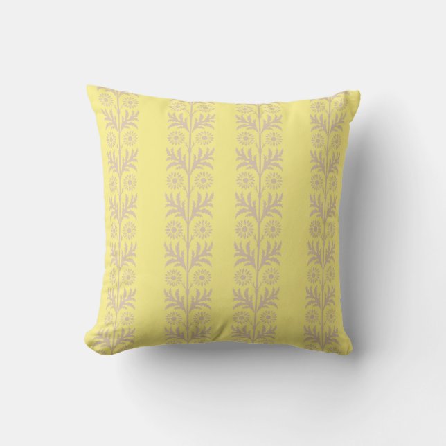Canary Arts and Crafts Floral Stripe Throw Pillow (Front)