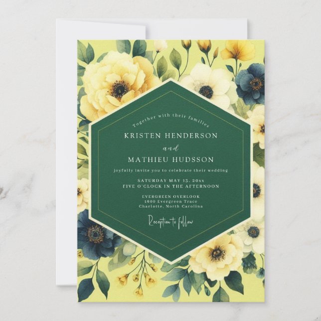 Canary Indigo Painterly Wedding Invitation (Front)