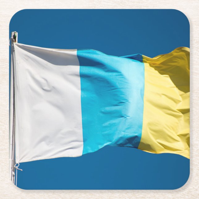 Canary Islands Flag Square Paper Coaster (Front)