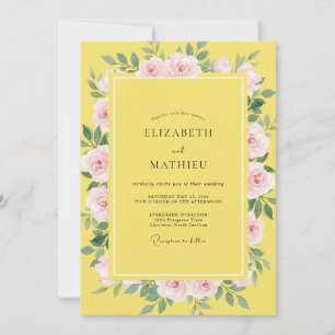 Canary Pink Watercolor Wedding Invitation