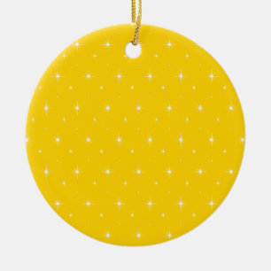 Canary Yellow And Bright Stars Pattern Ceramic Ornament