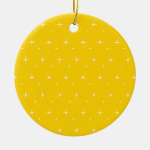 Canary Yellow And Bright Stars Pattern Ceramic Ornament