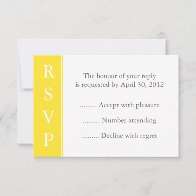 Canary Yellow Event RSVP or Reply Card (Front)