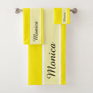 Canary Yellow Modern Elegant Monogram Signature  Bath Towel Set