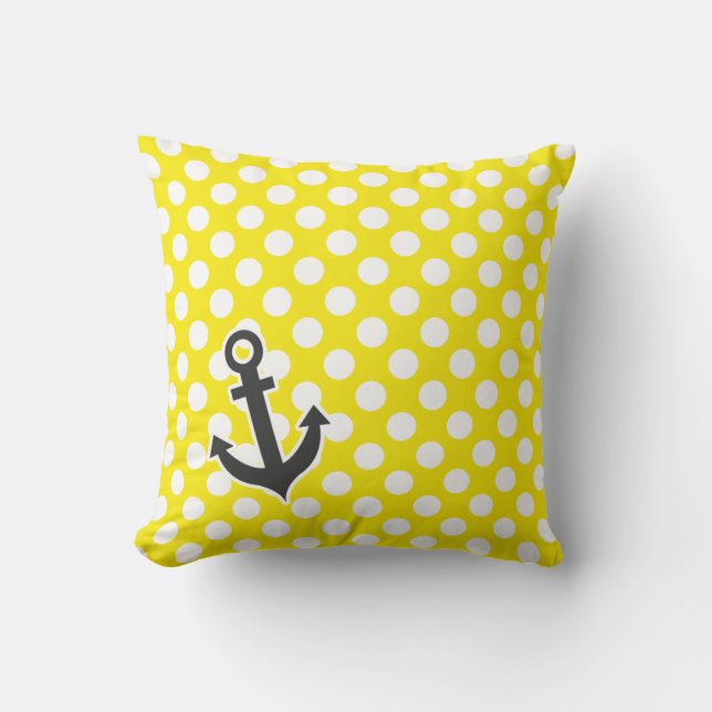 Canary Yellow Polka Dots; Anchor Throw Pillow (Front)
