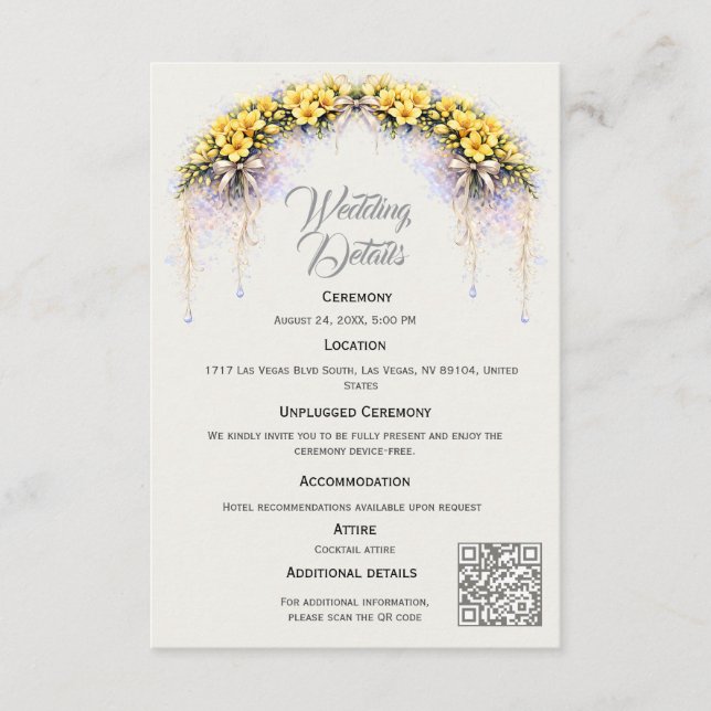 Canary Yellow Romantic Freesia  Floral Wedding Enclosure Card (Front)