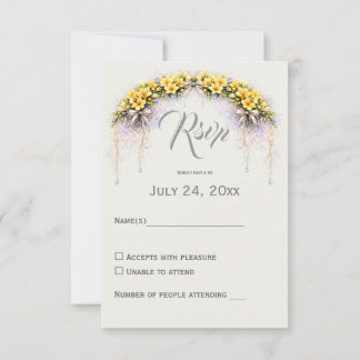 Canary Yellow Romantic Freesia  Floral Wedding RSVP Card
