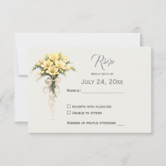 Canary Yellow Romantic Freesia  Floral Wedding RSVP Card
