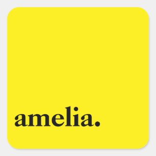 Canary Yellow Solid Colour Elegant Name Square Sticker