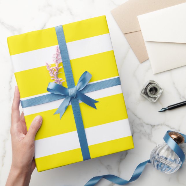 Canary Yellow White Classic Horizontal Striped Wrapping Paper (Gifting)
