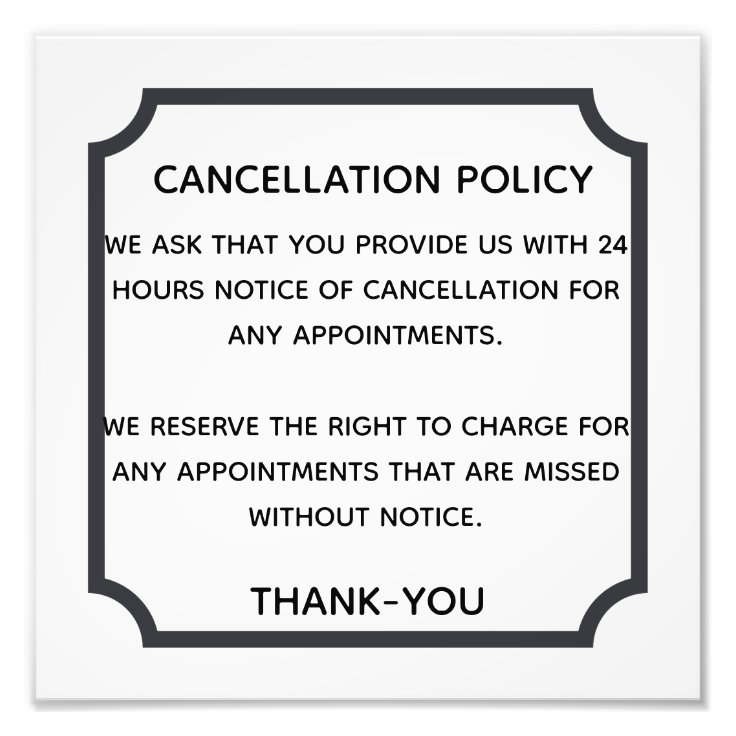 Cancellation policy poster for salon or spa Zazzle