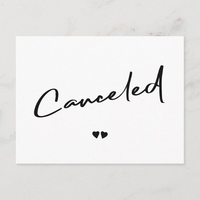 Cancelled black and white cancel announcement postcard (Front)