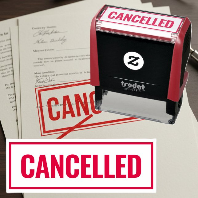 Cancelled modern red border custom office self-inking stamp (cancelled stamp)