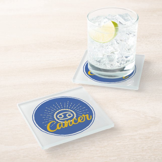 Cancer Astrology Sign Badge Glass Coaster (Angled)