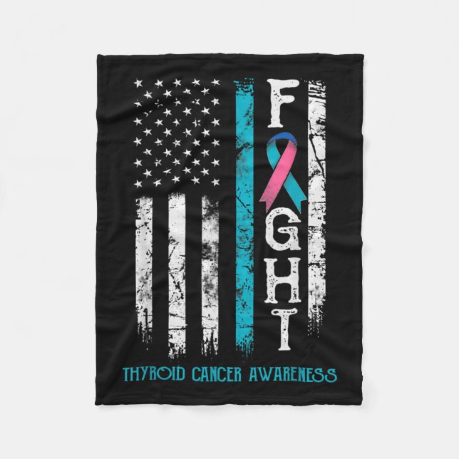 Cancer Awareness Blue Pink Teal Ribbon Fight Flag  Fleece Blanket (Front)