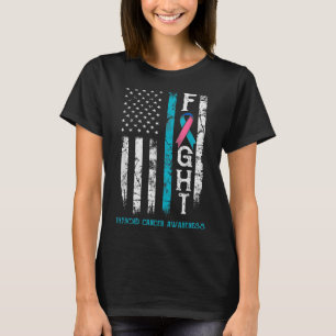 Cancer Awareness Blue Pink Teal Ribbon Fight Flag  T-Shirt
