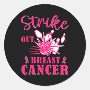 Cancer Awareness - Bowling Strike Out Pink Ribbon Classic Round Sticker