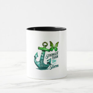 Cancer awareness breast phrase Stronger Than Storm Mug