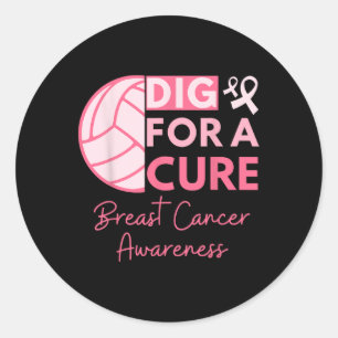 Cancer Awareness Dig For A Cure Volleyball Pink Ou Classic Round Sticker
