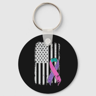 Cancer Awareness - Distressed Us American Flag Keychain