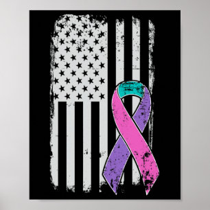 Cancer Awareness - Distressed Us American Flag Poster