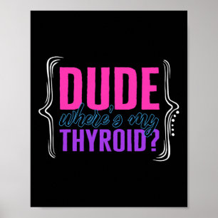 Cancer Awareness Dude Where's My Thyroid Ribbon Fu Poster