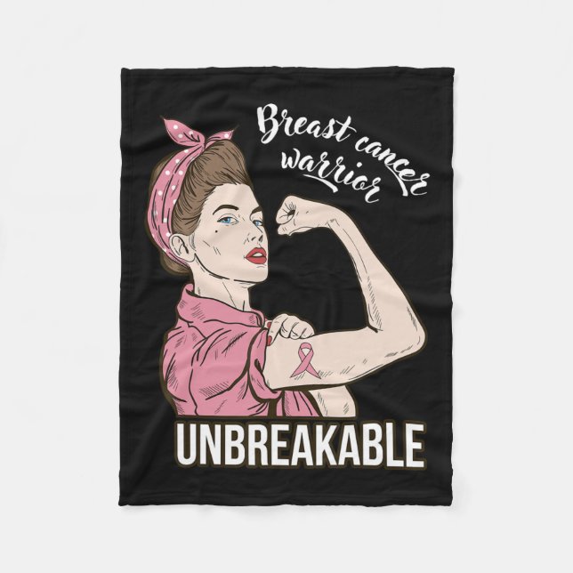 Cancer Awareness For Her Warrior Unbreakable Suppo Fleece Blanket (Front)