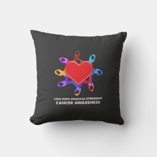 Cancer Awareness Heart Ribbon | Love Hope Courage Throw Pillow