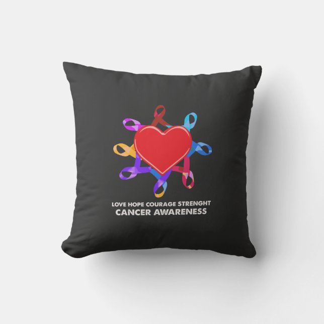 Cancer Awareness Heart Ribbon | Love Hope Courage  Throw Pillow (Front)