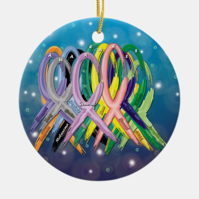 Cancer Awareness Ribbons Ceramic Ornament (Front)