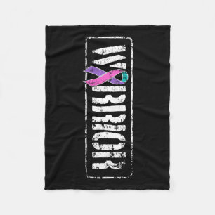 Cancer Awareness - Sideways Military Warrior Ribbo Fleece Blanket