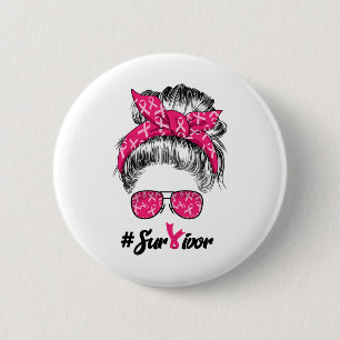 Cancer Awareness Warrior Believe Messy Bun Womens 2 Inch Round Button