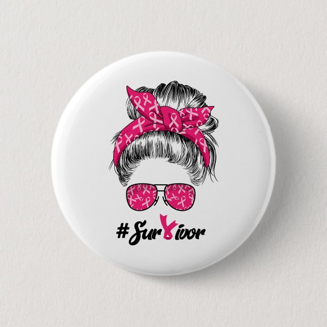 Cancer Awareness Warrior Believe Messy Bun Womens  2 Inch Round Button (Front)