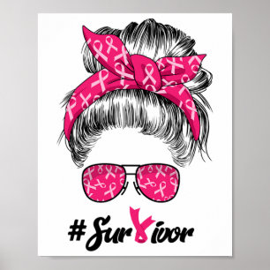 Cancer Awareness Warrior Believe Messy Bun Womens Poster