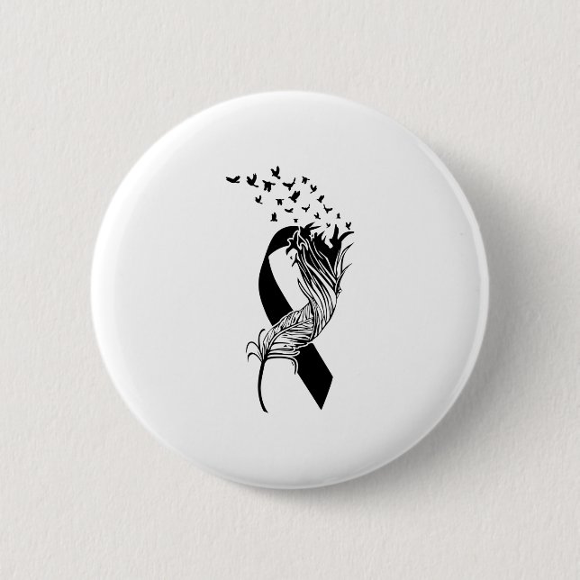 Cancer Black Ribbon Feather Birds 2 Inch Round Button (Front)
