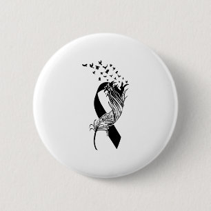 Cancer Black Ribbon Feather Birds 2 Inch Round Button