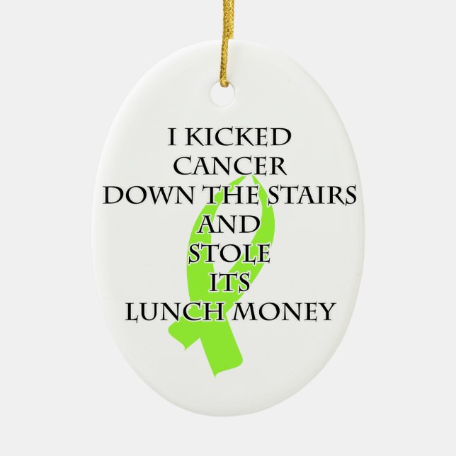 Cancer Bully (Lime Green Ribbon) Ceramic Ornament (Front)