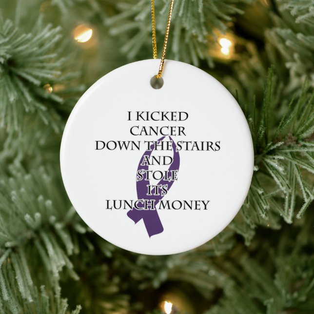 Cancer Bully (Purple Ribbon)  Ceramic Ornament (Tree)