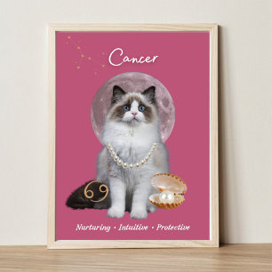 Cancer Cat Art Print, Zodiac Cat Poster