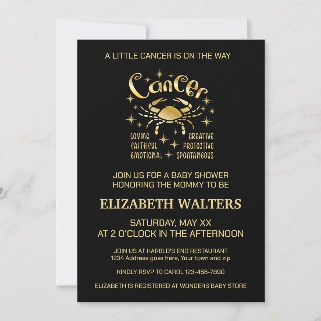 Cancer céleste Baby shower zodiaque Invitation (Devant)