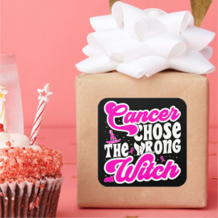 Cancer Chose The Wrong Witch Breast Cancer Funny Square Sticker