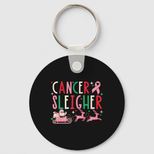 Cancer Christmas Pink Ribbon Santa Sleigh Reindeer Keychain