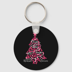 Cancer Christmas Tree Pink Ribbon Fight Awareness Keychain