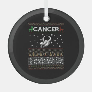 Cancer Christmas Ugly Sweater Glass Ornament
