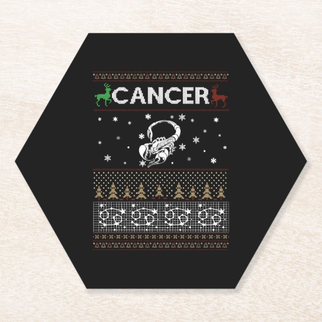 Cancer Christmas Ugly Sweater Paper Coaster (Front)