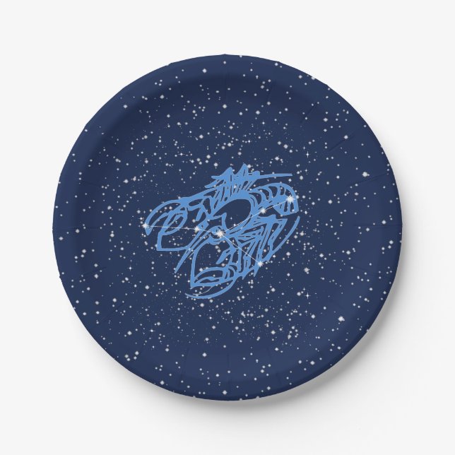 Cancer Constellation and Zodiac Sign with Stars Paper Plate (Front)