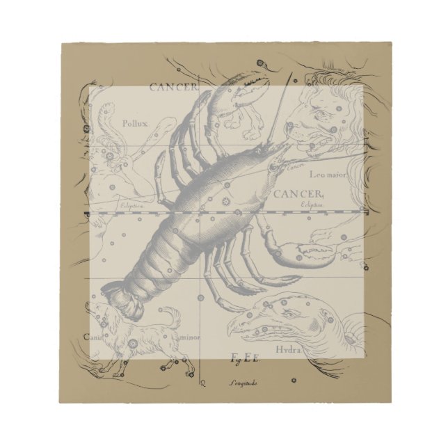 Cancer Constellation Hevelius 1690 Engaving Notepad (Front)