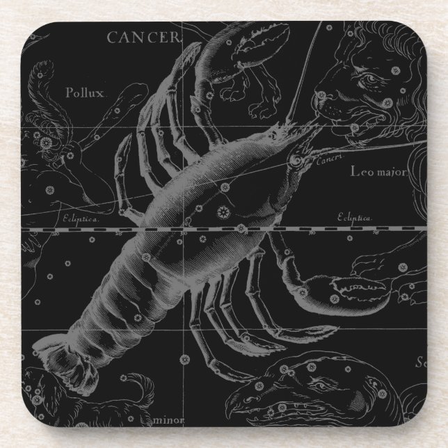 Cancer Constellation Vintage Engraving Hevelius Coaster (Front)