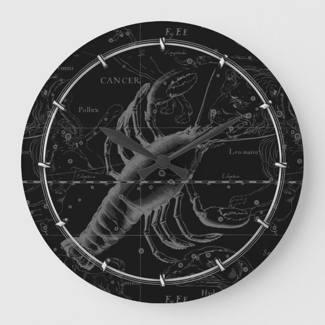 Cancer Constellation Vintage Engraving Hevelius Large Clock (Front)