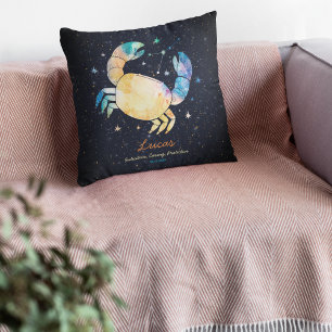 Cancer Constellation Zodiac Watercolor Star Galaxy Throw Pillow